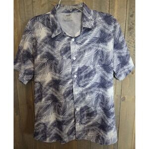 MENS SMALL PUMA GOLF PALMS Short Sleeve Button Down Shirt Blue Palm Leaf Print